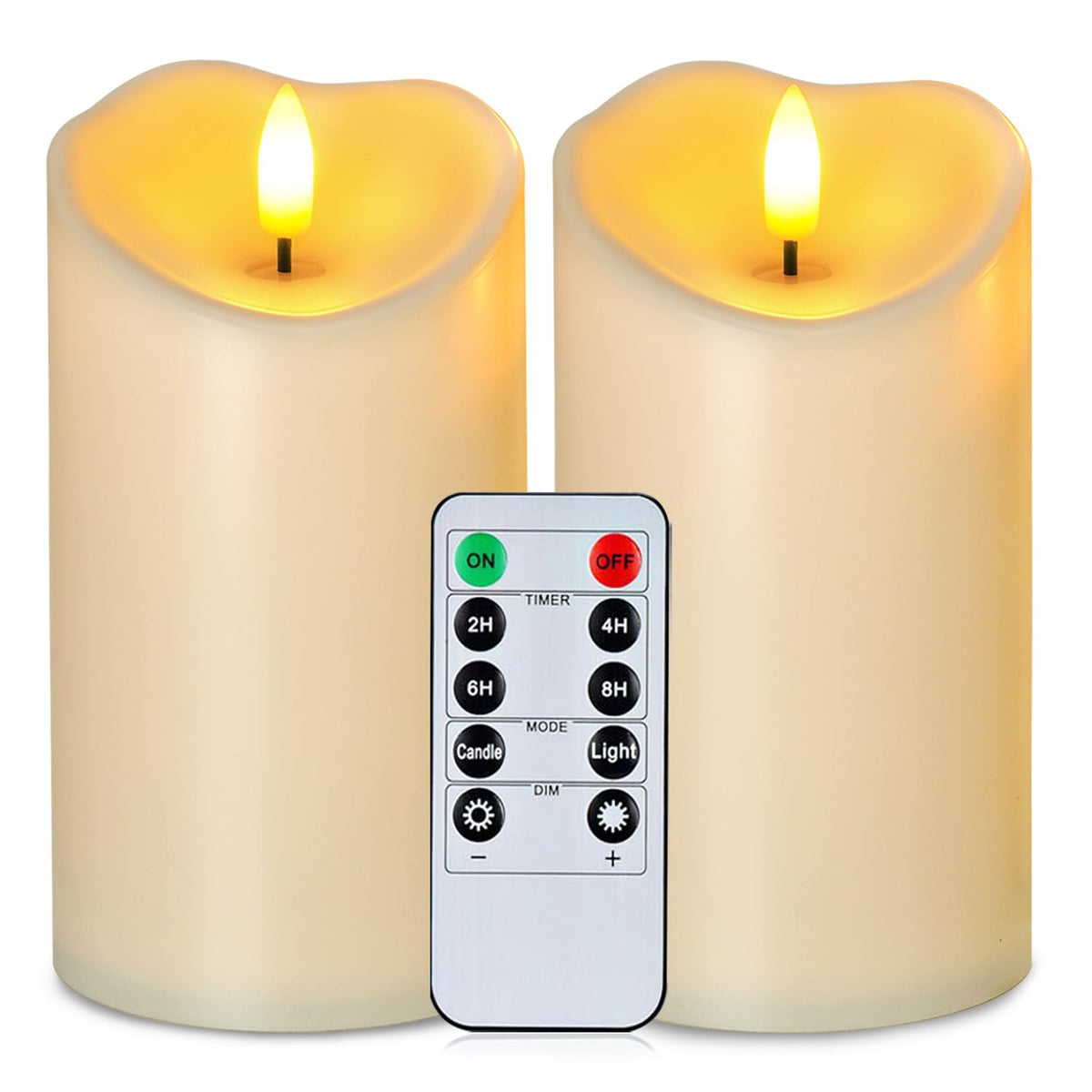 Homemory Wasserdicht Flackernden Flammenlose Kerzen, Outdoor-Batterie Betriebene LED-Säule Kerzen mit Fernbedienung Timer, Elektrische Gefälschte Kunststoff-Kerzen, Elfenbein, 3er-Set