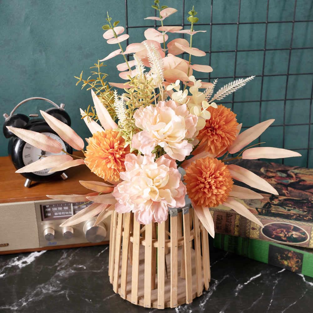 KIRIFLY Kunstblumen Künstliche Pflanzen Blumen Deko Seidenblumen Blumenarrangements Kernstück Hochzeit Blumenstrauß(Herbstrot)
