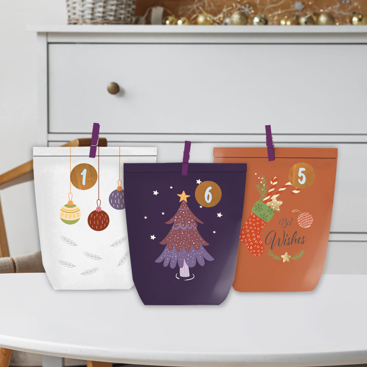 Adventskalender zum Befüllen, 24 Weihnachtskalender Papiertüten zum Selber Basteln, Geschenktüten zum selbst füllen, Advents Tüten Selbstbefüllen für Kinder & Erwachsene