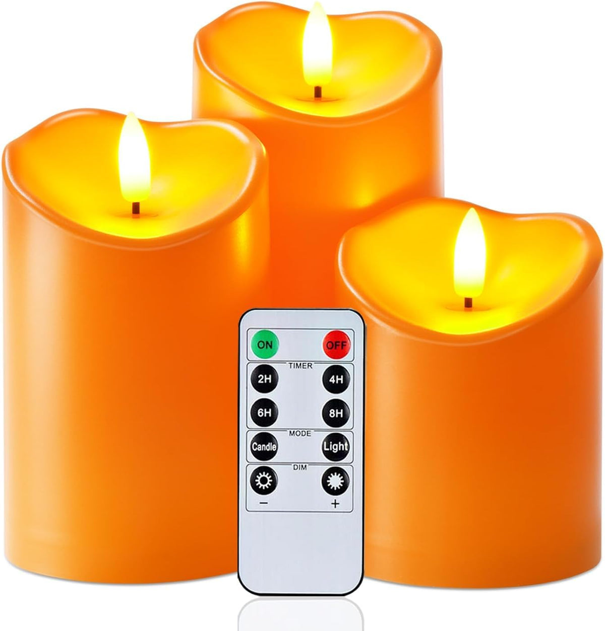 Homemory Wasserdicht Flackernden Flammenlose Kerzen, Outdoor-Batterie Betriebene LED-Säule Kerzen mit Fernbedienung Timer, Elektrische Gefälschte Kunststoff-Kerzen, Elfenbein, 3er-Set