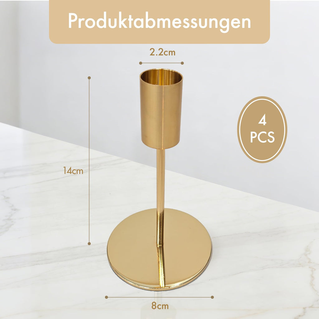 ALULU 8 Stück goldene Kerzenständer aus Metall für Stabkerzen Ø 2,2 cm