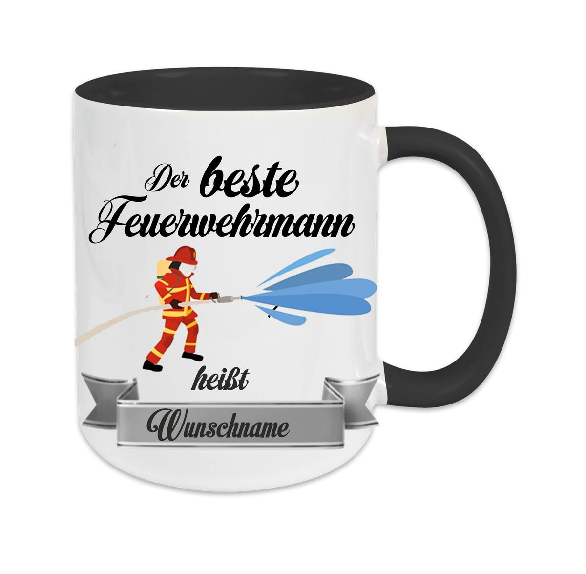 Crealuxe Edelstahltasse mit Karabiner - Der Beste Feuerwehrmann heißt Wunschname - 330ml, Tasse personalisiert, Kaffeetasse, Bürotasse, Metalltasse mit Name