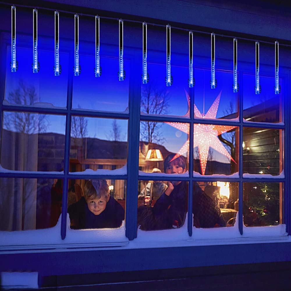 Kwaiffeo Weihnachtsdeko,10 Röhren LED Meteorschauer Lichterkette Außen, Wasserdichte Fallende Regen Lichter für Weihnachten Halloween Weihnachtsbaum Hochzeit Garten Fenster, Mehrfarbig