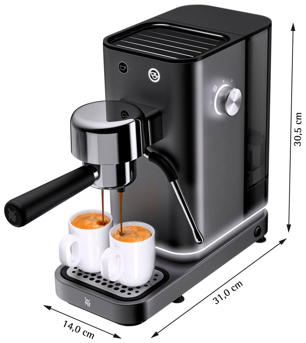 WMF Espresso Pro Siebträgermaschine, halbautomatische Espressomaschine mit Mahlwerk, 15 bar Druck, integrierte Waage, Doppel-Thermoblock Technologie, schnelles Erhitzen, Steingrau