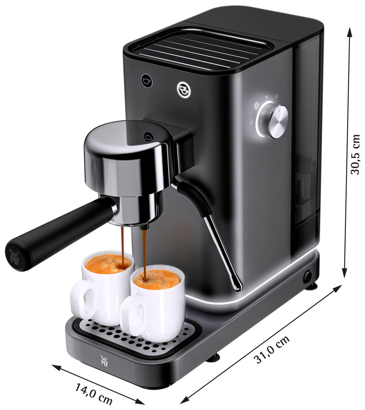WMF Espresso Pro Siebträgermaschine, halbautomatische Espressomaschine mit Mahlwerk, 15 bar Druck, integrierte Waage, Doppel-Thermoblock Technologie, schnelles Erhitzen, Steingrau