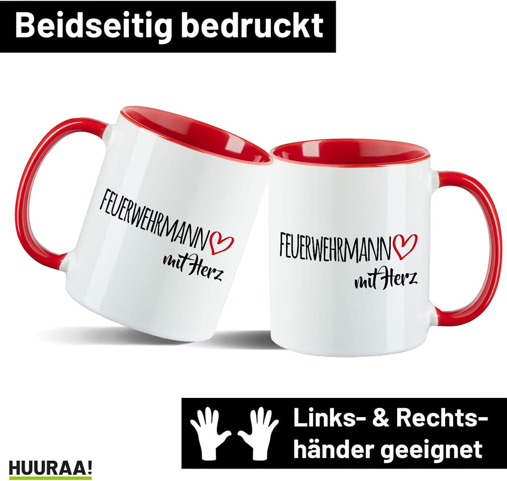 Huuraa Kaffeetasse Feuerwehrmann mit Herz Geschenk