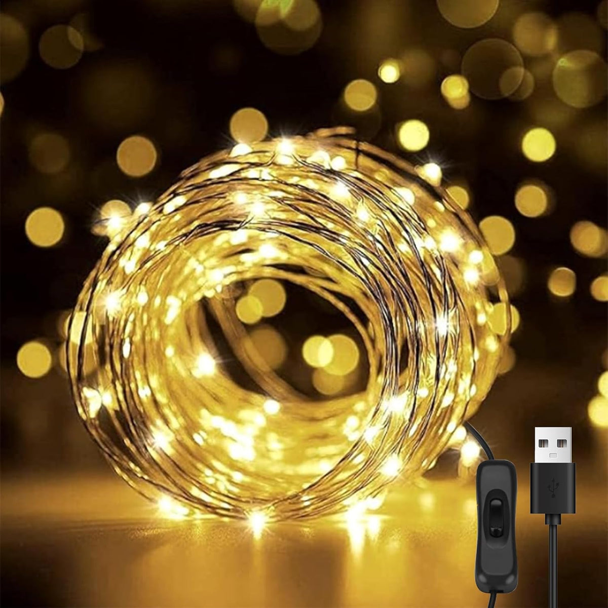 Hoteril 12M Draht Micro Lichterkette, 120LED Lichterkette USB mit Schalter