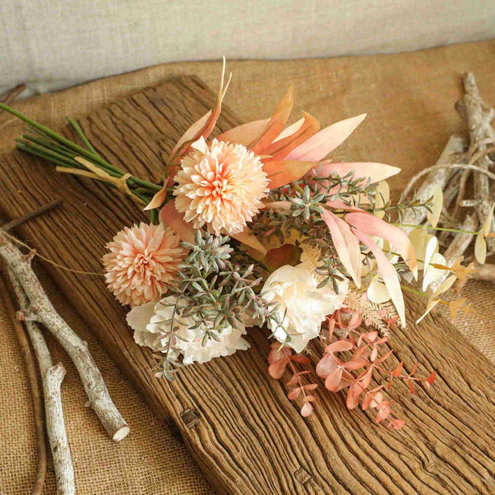 KIRIFLY Kunstblumen Künstliche Pflanzen Blumen Deko Seidenblumen Blumenarrangements Kernstück Hochzeit Blumenstrauß(Herbstrot)