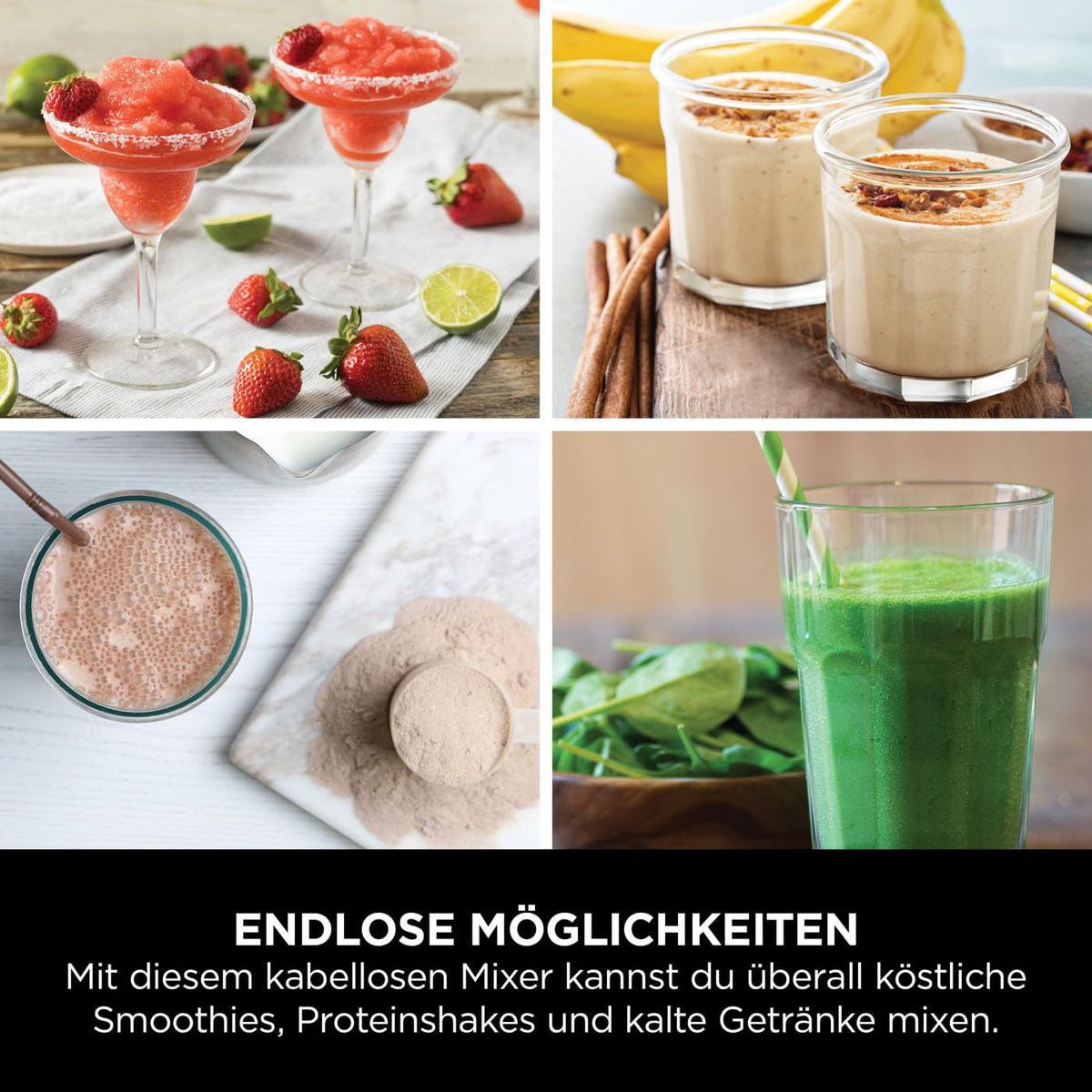 Ninja Blast Tragbarer Mixer / Blender / Smoothie Maker, 530ml Becher, Auslaufsicherer Deckel, Leistungsstarker Mini Standmixer, Kabellos & Wiederaufladbar, Zerkleinert Eis & Obst, Blau, BC151EUNV
