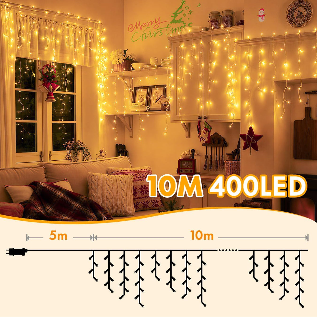 MAGGIFT 10M 400 LED Eisregen Lichterkette Außen Innen, Weihnachtsbeleuchtung Außen mit Fernbedienung/Timer/8 Modi,IP44 Wasserdicht Außenbeleuchtung Weihnachten Lichtervorhang Aussen für Balkon,Outdoor
