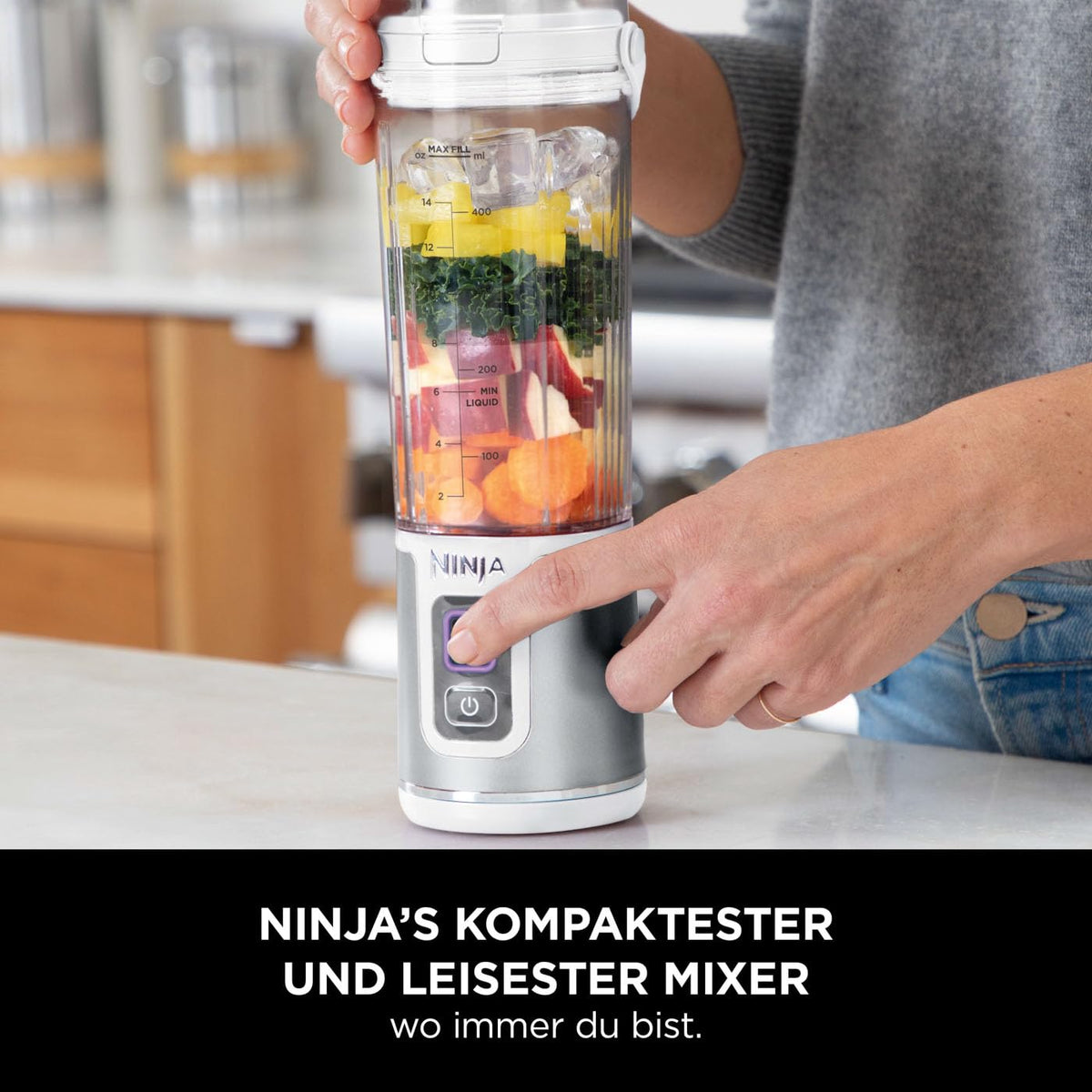 Ninja Blast Tragbarer Mixer / Blender / Smoothie Maker, 530ml Becher, Auslaufsicherer Deckel, Leistungsstarker Mini Standmixer, Kabellos & Wiederaufladbar, Zerkleinert Eis & Obst, Blau, BC151EUNV