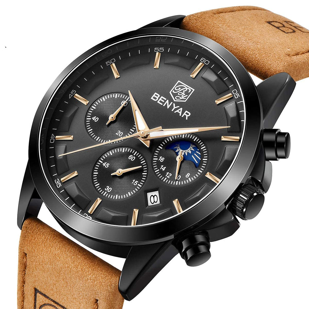 BENYAR BY Uhren Herren Chronograph Analog Quarz Wasserdicht Datum Armbanduhr Herren Mode Business-Kleid Herrenuhr Elegantes Geschenk fur Männer