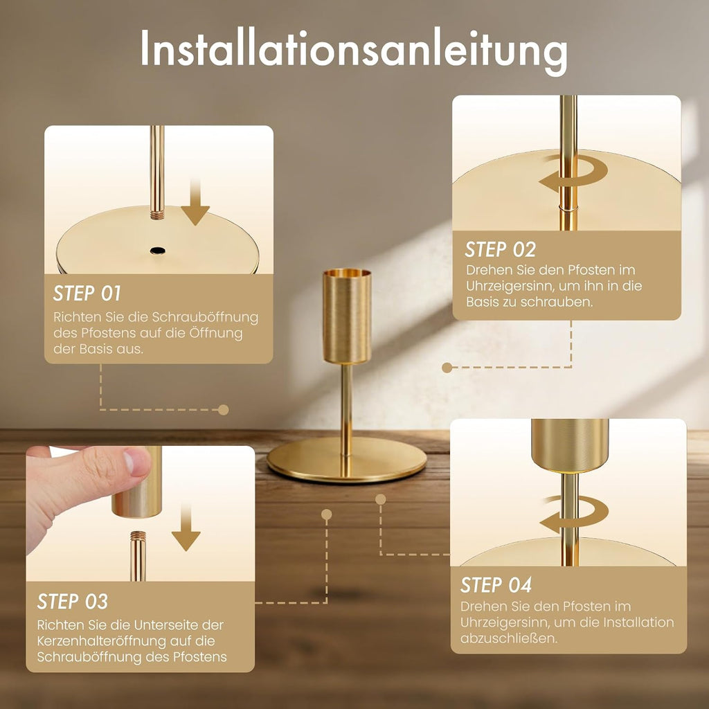 ALULU 8 Stück goldene Kerzenständer aus Metall für Stabkerzen Ø 2,2 cm