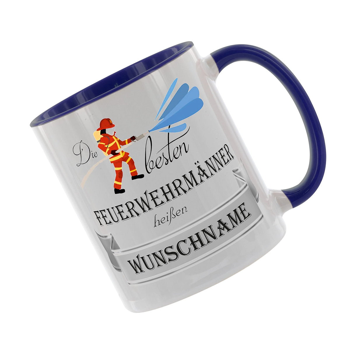 Crealuxe Edelstahltasse mit Karabiner - Die besten Feuerwehrmänner heißen Wunschname - 330ml, Tasse personalisiert, Kaffeetasse, Bürotasse, Metalltasse mit Name