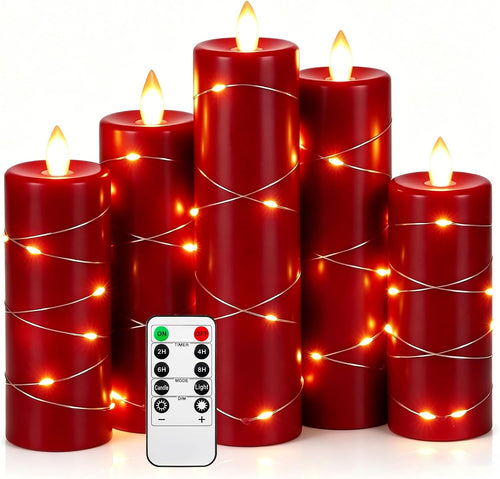 Da by 3 Stück ABS LED Kerzen mit Kupferlichtkette, Realistische Flackernde Flamme, Batteriebetriebene Kerzen mit Fernbedienung, Hitzebeständig & Wiederverwendbar für Innen- und Außendekoration