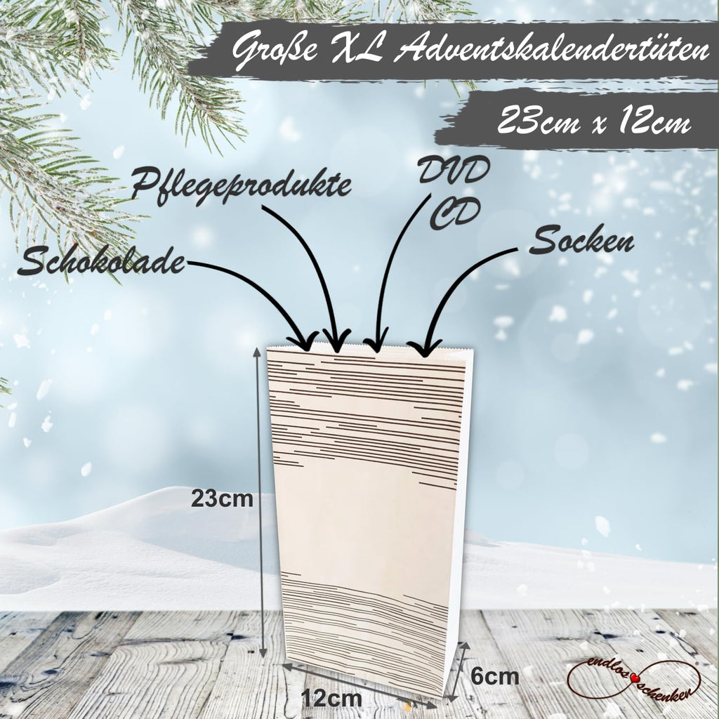 Adventskalender zum Befüllen Weihnachtskalender zum selber Basteln mit großen Tüten Kraftpapier