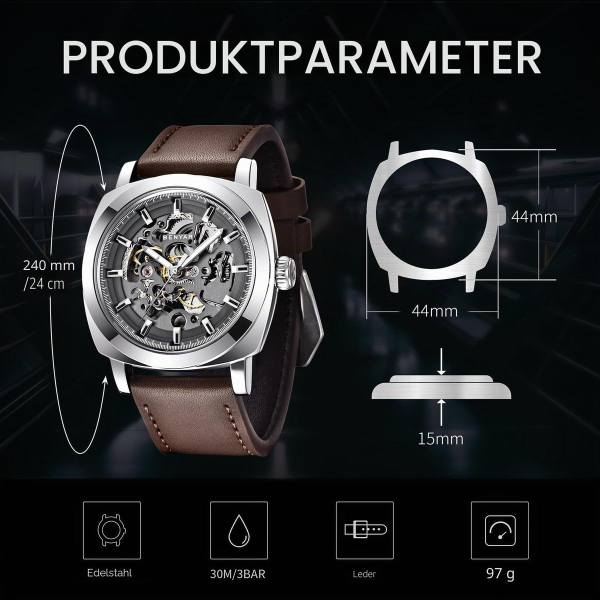 BENYAR BY Uhren Herren Chronograph Analog Quarz Wasserdicht Datum Armbanduhr Herren Mode Business-Kleid Herrenuhr Elegantes Geschenk fur Männer