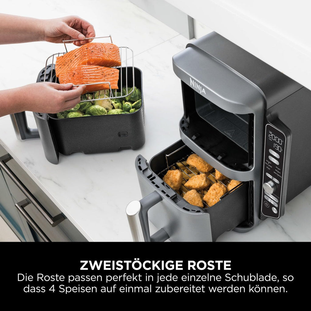 Ninja Double Stack XL Heißluftfritteuse, 9,5 L, 6 Kochfunktionen, Grau