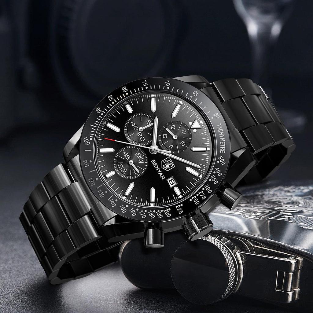 BENYAR Uhren Herren Analog Quarz Chronograph Herrenuhren Wasserdicht Datum Lederband Armbanduhr Lässig Business-Kleid fur Männer Klassische Elegantes Geschenk