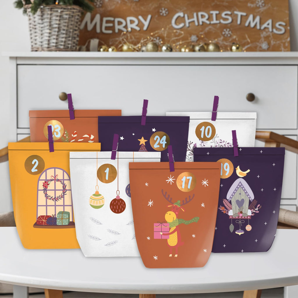 Adventskalender zum Befüllen, 24 Weihnachtskalender Papiertüten zum Selber Basteln, Geschenktüten zum selbst füllen, Advents Tüten Selbstbefüllen für Kinder & Erwachsene