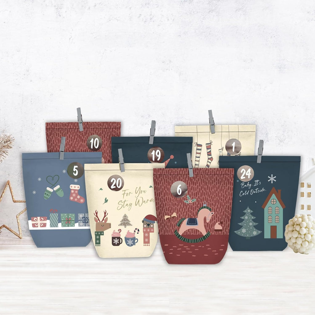 Adventskalender zum Befüllen, 24 Weihnachtskalender Papiertüten zum Selber Basteln, Geschenktüten zum selbst füllen, Advents Tüten Selbstbefüllen für Kinder & Erwachsene