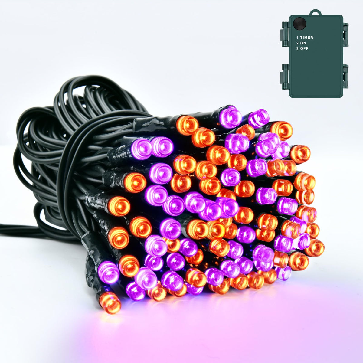 Dalugo 2 Stück Lichterkette Orange, 5M 50 LED Kabel grün mit 6h Timer, IP65 Wasserdicht Batterie für Innen außen dekorationen