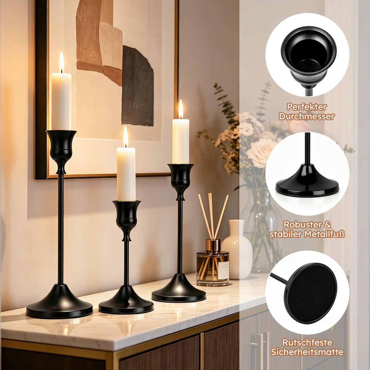 9 Stück Kerzenständer Set; Gold Kerzenständer aus Metall für Spitzkerzen, Vintage Kerzenhalter, Hohe & Kurze Candle Holders für Hochzeiten, Partys, Abendessen (Gold, 9 Stück)
