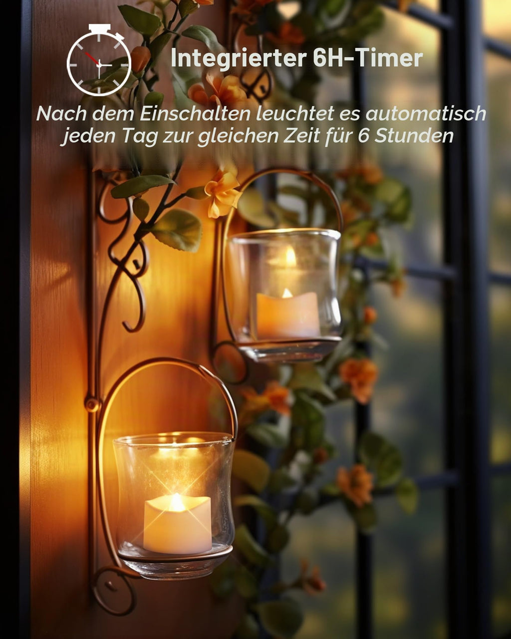 Homemory 12 led teelichter mit Timer, elektrische flackernde batteriebetriebene Kerzen, 6 Stunden an und 18 Stunden aus, 3.2x3.6 cm, Plastik