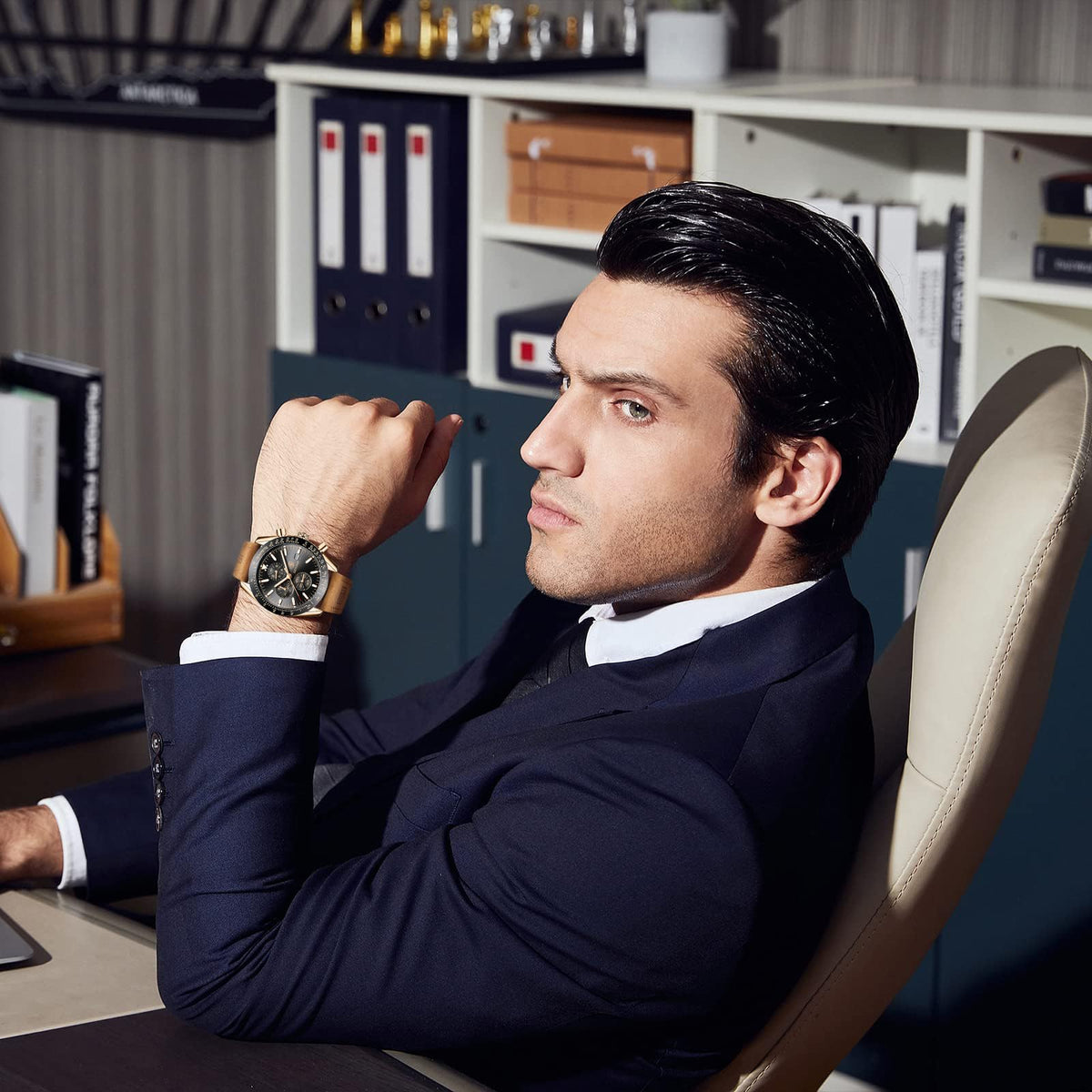 BENYAR Uhren Herren Analog Quarz Chronograph Herrenuhren Wasserdicht Datum Lederband Armbanduhr Lässig Business-Kleid fur Männer Klassische Elegantes Geschenk