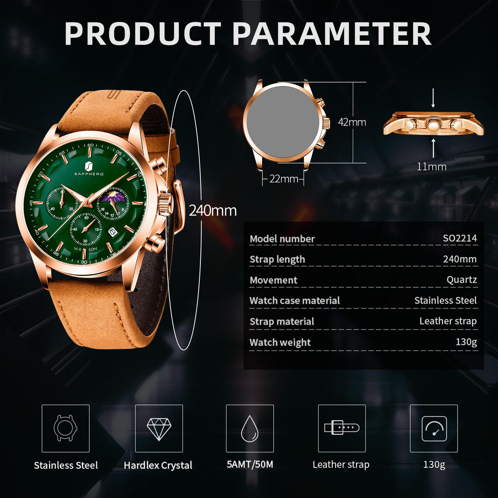 BENYAR BY Uhren Herren Chronograph Analog Quarz Wasserdicht Datum Armbanduhr Herren Mode Business-Kleid Herrenuhr Elegantes Geschenk fur Männer