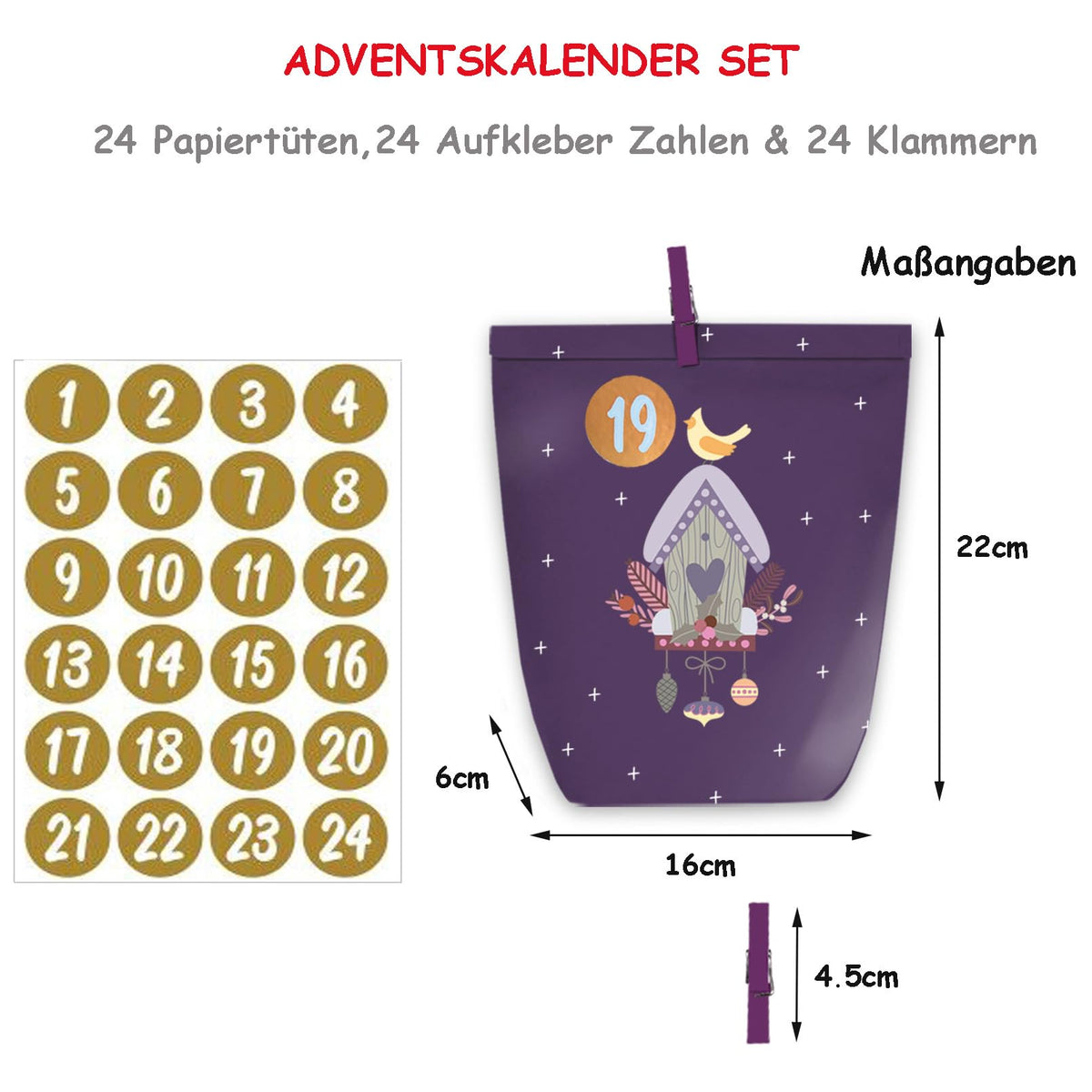 Adventskalender zum Befüllen, 24 Weihnachtskalender Papiertüten zum Selber Basteln, Geschenktüten zum selbst füllen, Advents Tüten Selbstbefüllen für Kinder & Erwachsene