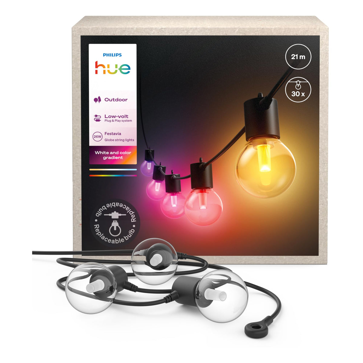 Philips Hue Festavia Globe Außenlichterkette, 7m, 10 Lampenkugeln