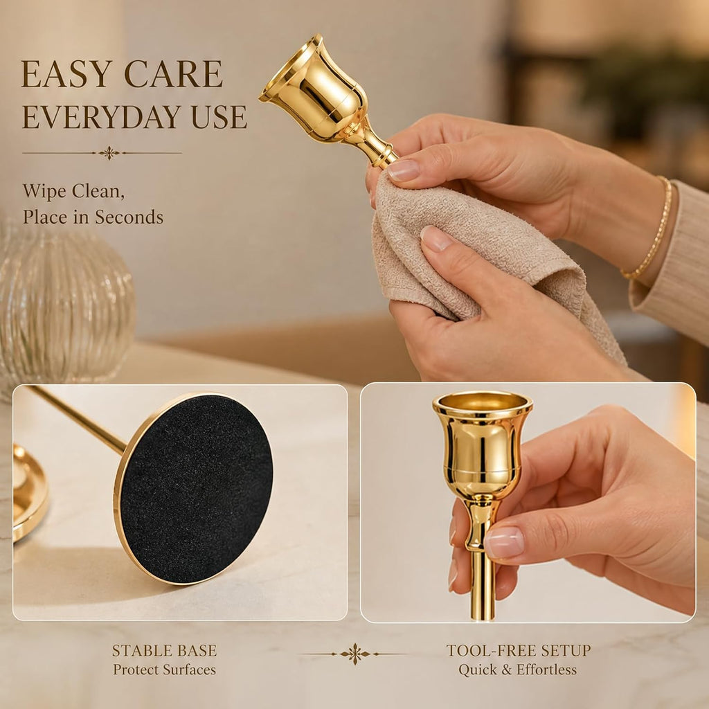 12er Set Goldene Kerzenständer 22/19/16cm – für Tisch, Kamin & Party