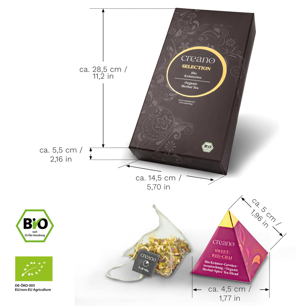 Creano Premium Bio Kräutertee Geschenkset „ORGANIC HERBAL TEA“ - 9 Pyramiden-Teebeutel in 9 unterschiedlichen Sorten - 22,5g - NEUHEIT 2024*
