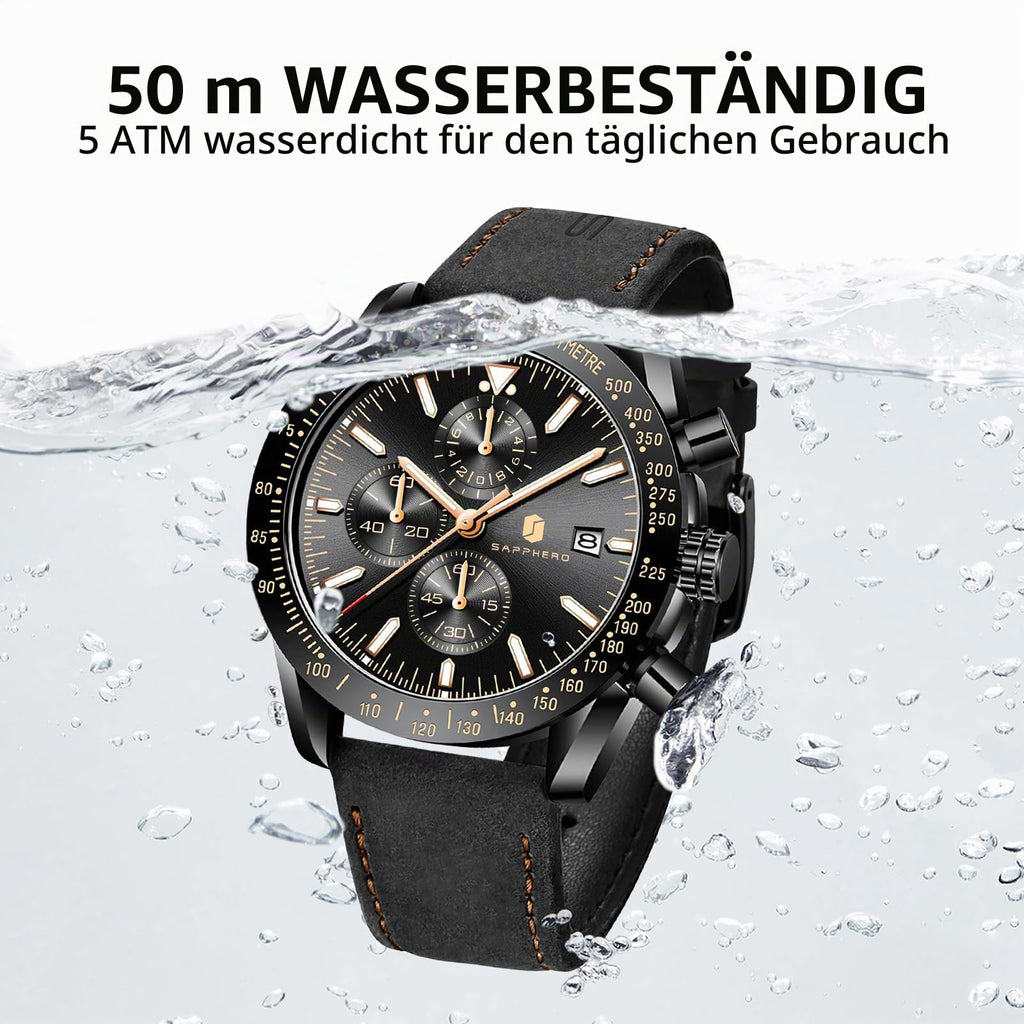 BENYAR Uhren Herren Analog Quarz Chronograph Herrenuhren Wasserdicht Datum Lederband Armbanduhr Lässig Business-Kleid fur Männer Klassische Elegantes Geschenk