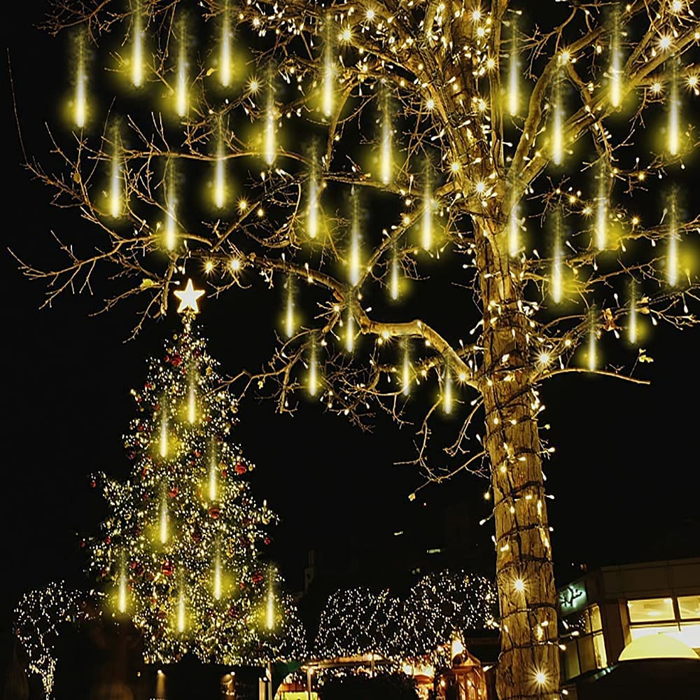 Kwaiffeo Weihnachtsdeko,10 Röhren LED Meteorschauer Lichterkette Außen, Wasserdichte Fallende Regen Lichter für Weihnachten Halloween Weihnachtsbaum Hochzeit Garten Fenster, Mehrfarbig