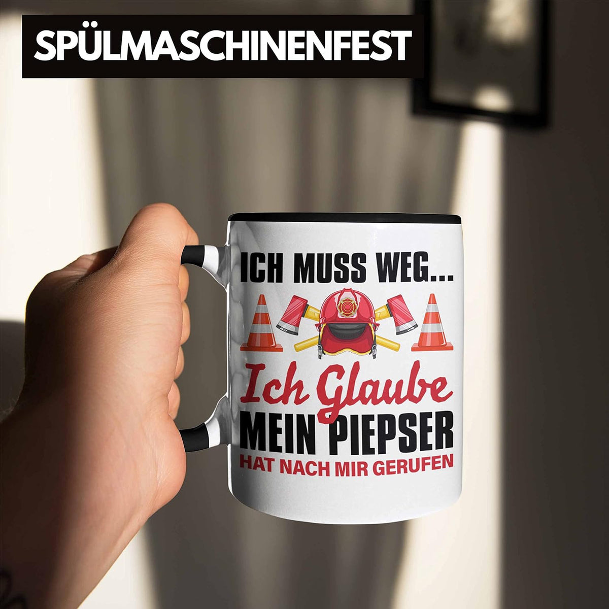 Trendation - Feuerwehr Tasse Geschenk für Feuerwehrmann Geburtstag Männer Spruch (Schwarz)