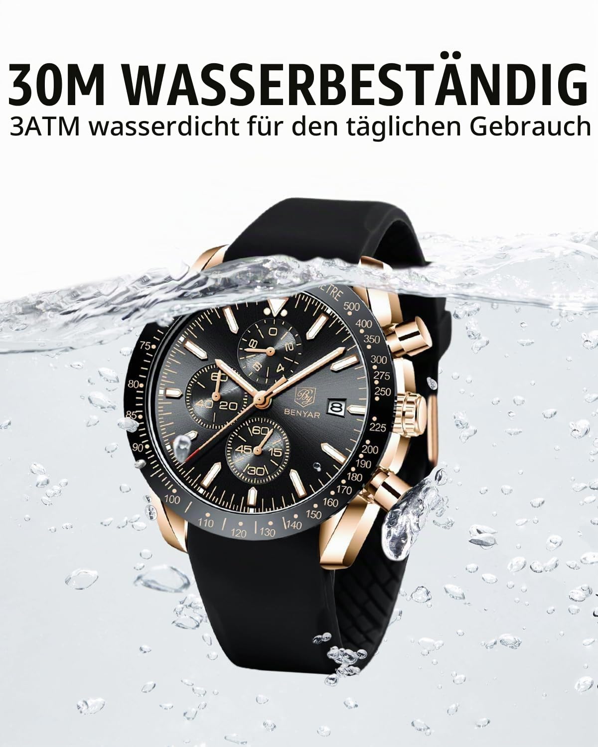 BENYAR Uhren Herren Analog Quarz Chronograph Herrenuhren Wasserdicht Datum Lederband Armbanduhr Lässig Business-Kleid fur Männer Klassische Elegantes Geschenk