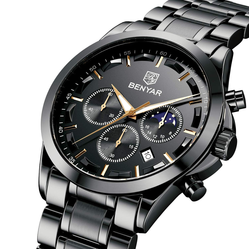 BENYAR BY Uhren Herren Chronograph Analog Quarz Wasserdicht Datum Armbanduhr Herren Mode Business-Kleid Herrenuhr Elegantes Geschenk fur Männer