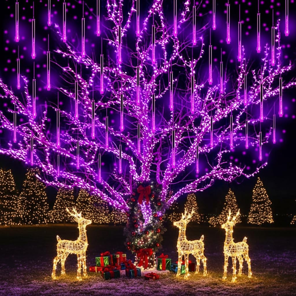 Kwaiffeo Weihnachtsdeko,10 Röhren LED Meteorschauer Lichterkette Außen, Wasserdichte Fallende Regen Lichter für Weihnachten Halloween Weihnachtsbaum Hochzeit Garten Fenster, Mehrfarbig