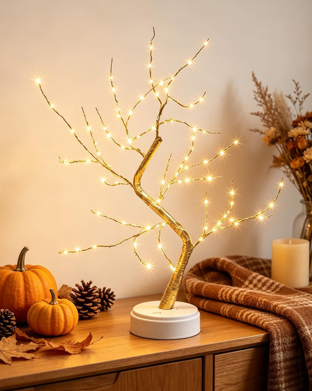 Kinamy LED Baum Lichter, LED Lichterbaum, Baum Licht Warmweiß Verstellbare Äste, 108 LED Baum Lampe Dekobaum Belichtet Baumbeleuchtung Innen Deko,USB/Batteriebetrieben