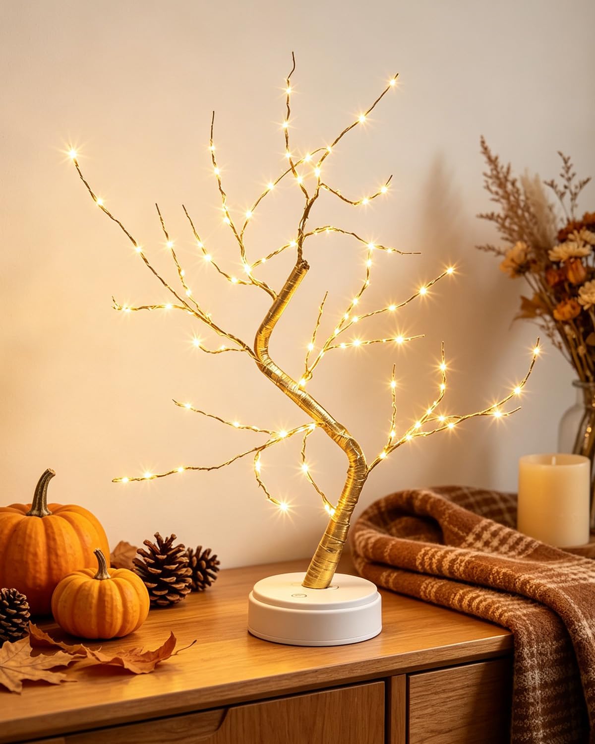 Kinamy LED Baum Lichter, LED Lichterbaum, Baum Licht Warmweiß Verstellbare Äste, 108 LED Baum Lampe Dekobaum Belichtet Baumbeleuchtung Innen Deko,USB/Batteriebetrieben