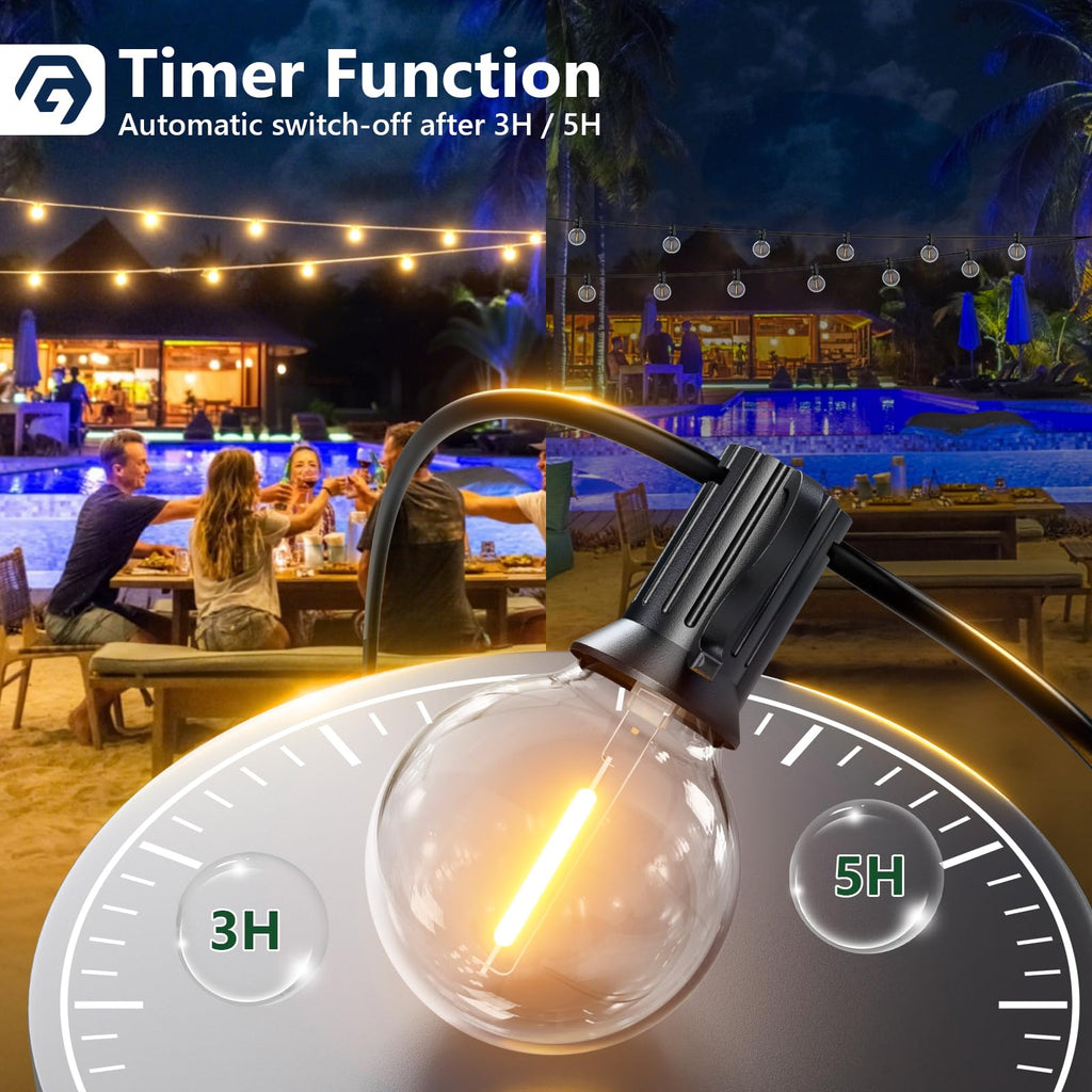 GPATIO Lichterkette Outdoor Außen LED Strom, 30M Lichterketten mit 52 Bulbs