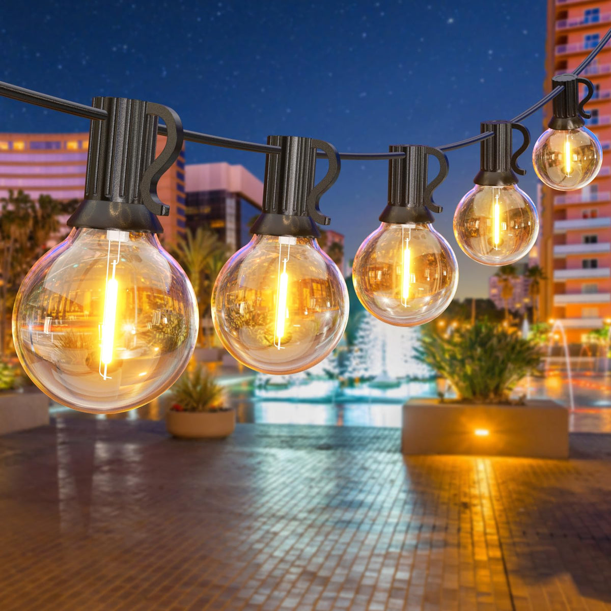 GPATIO Lichterkette Outdoor Außen LED Strom, 30M Lichterketten mit 52 Bulbs