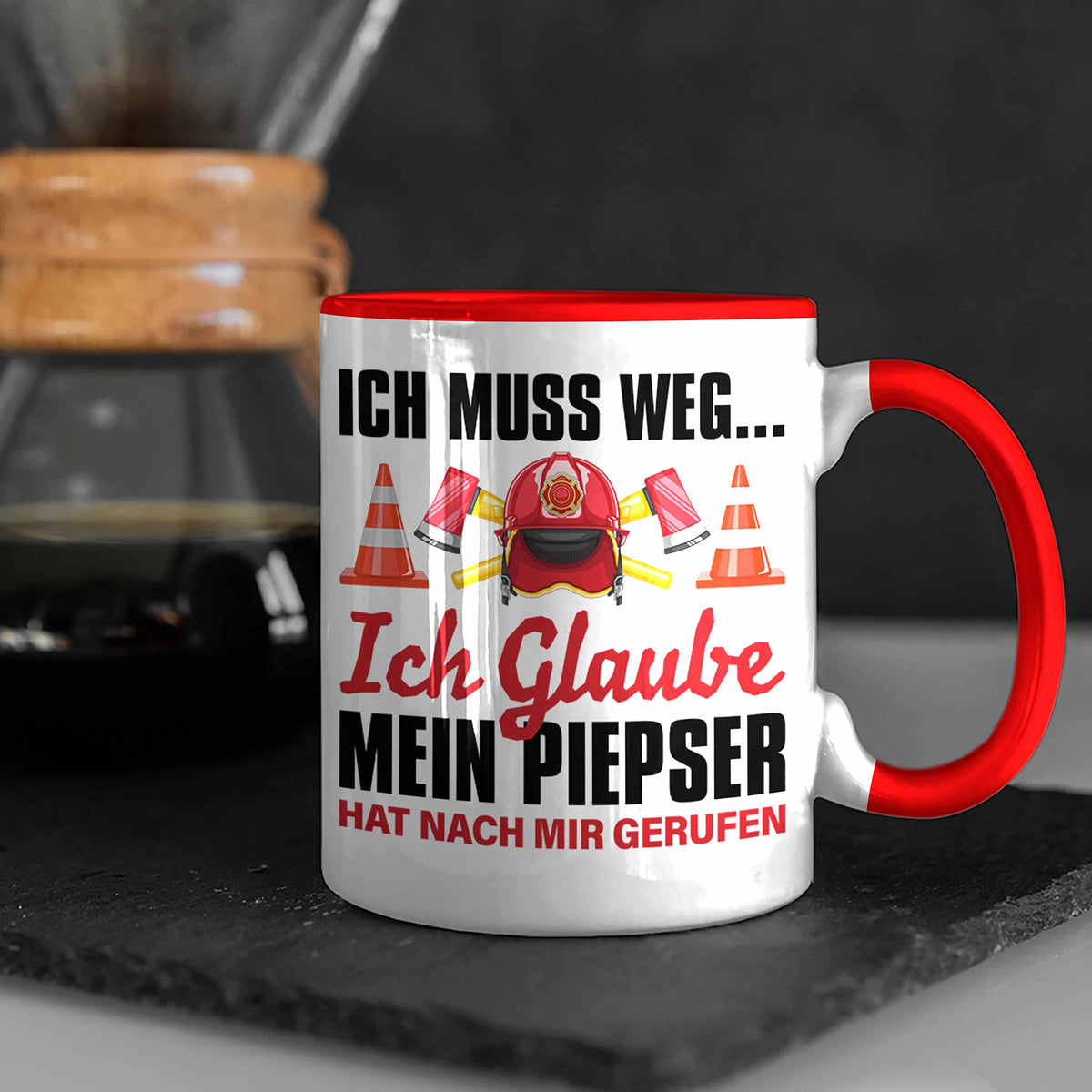 Trendation - Feuerwehr Tasse Geschenk für Feuerwehrmann Geburtstag Männer Spruch (Schwarz)