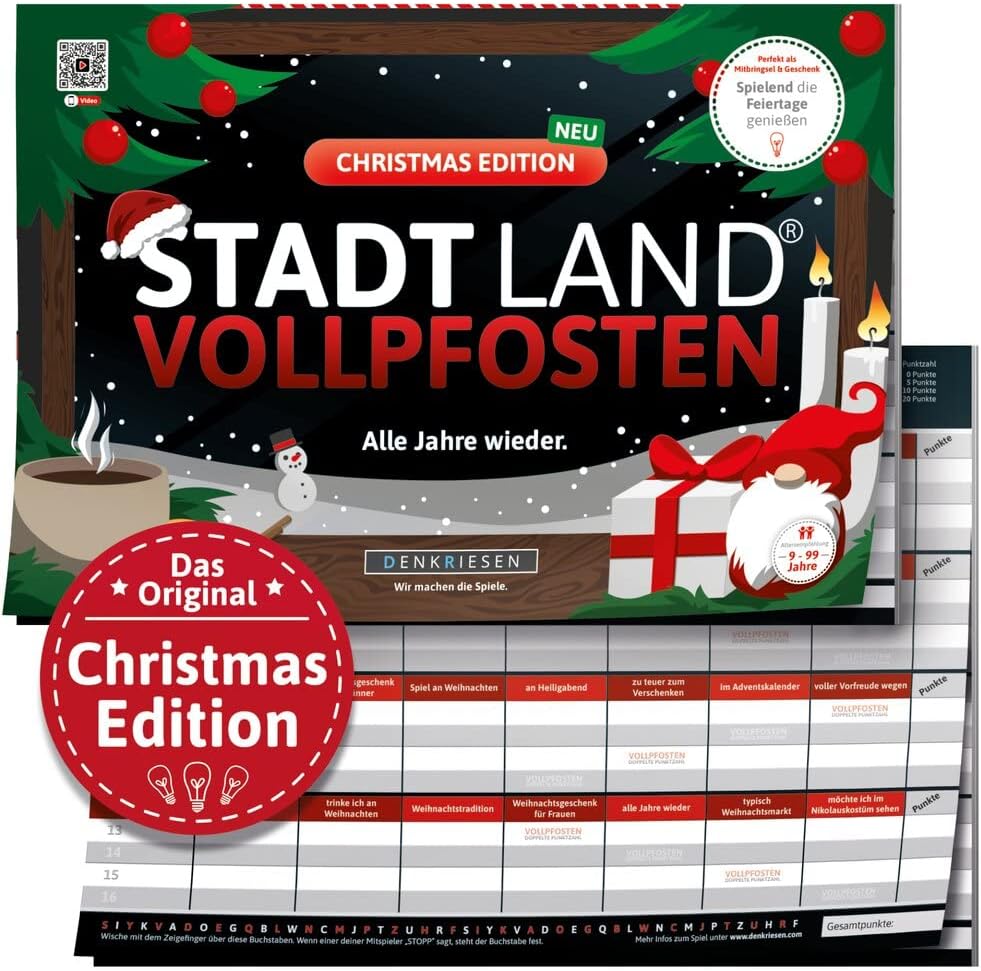 DENKRIESEN Stadt Land VOLLPFOSTEN Christmas Edition | DIN A4 Spielblock