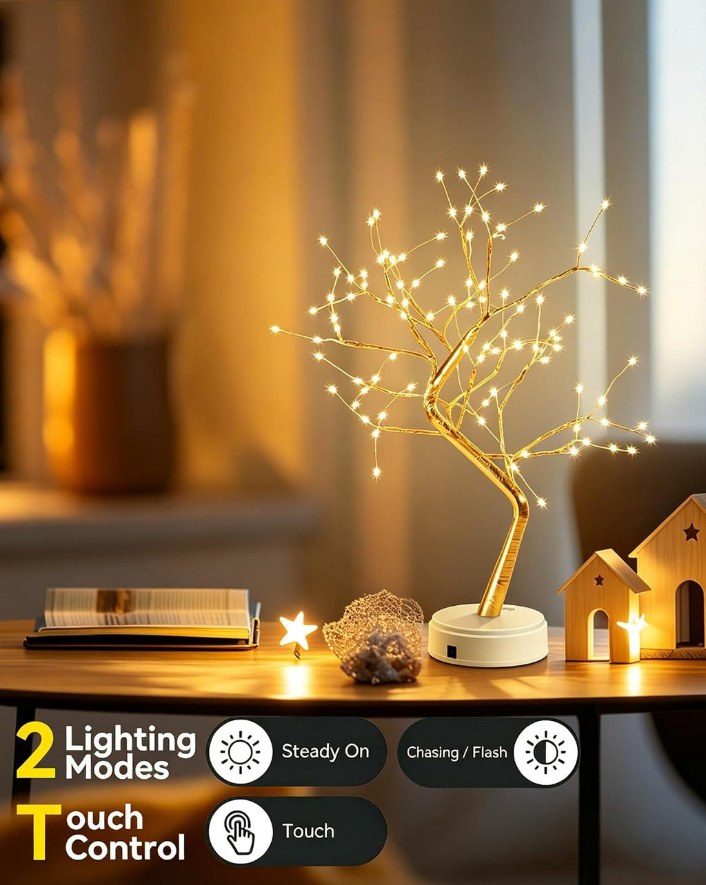 Kinamy LED Baum Lichter, LED Lichterbaum, Baum Licht Warmweiß Verstellbare Äste, 108 LED Baum Lampe Dekobaum Belichtet Baumbeleuchtung Innen Deko,USB/Batteriebetrieben