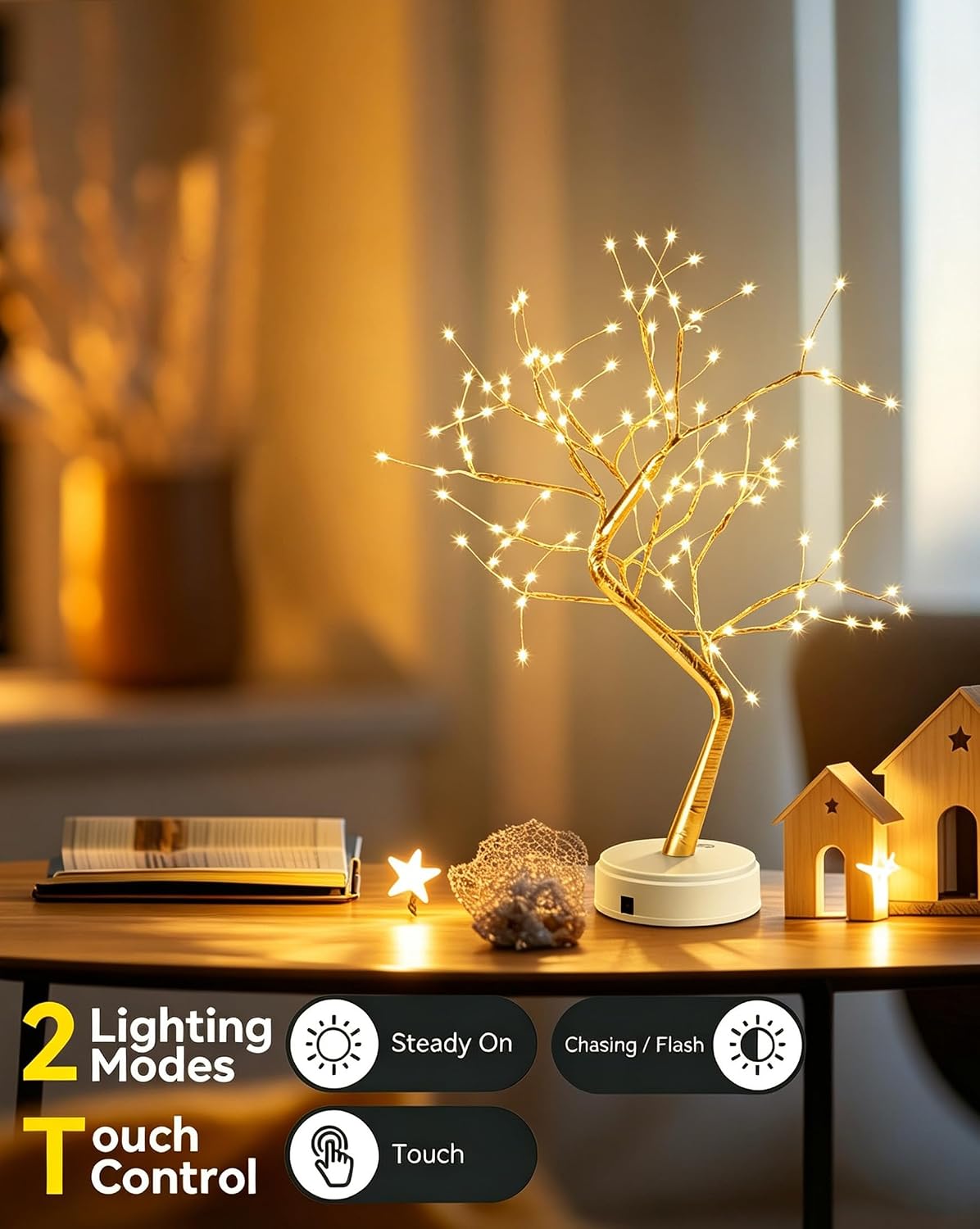 Kinamy LED Baum Lichter, LED Lichterbaum, Baum Licht Warmweiß Verstellbare Äste, 108 LED Baum Lampe Dekobaum Belichtet Baumbeleuchtung Innen Deko,USB/Batteriebetrieben