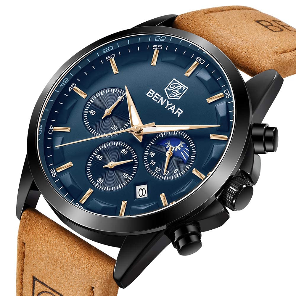 BENYAR BY Uhren Herren Chronograph Analog Quarz Wasserdicht Datum Armbanduhr Herren Mode Business-Kleid Herrenuhr Elegantes Geschenk fur Männer