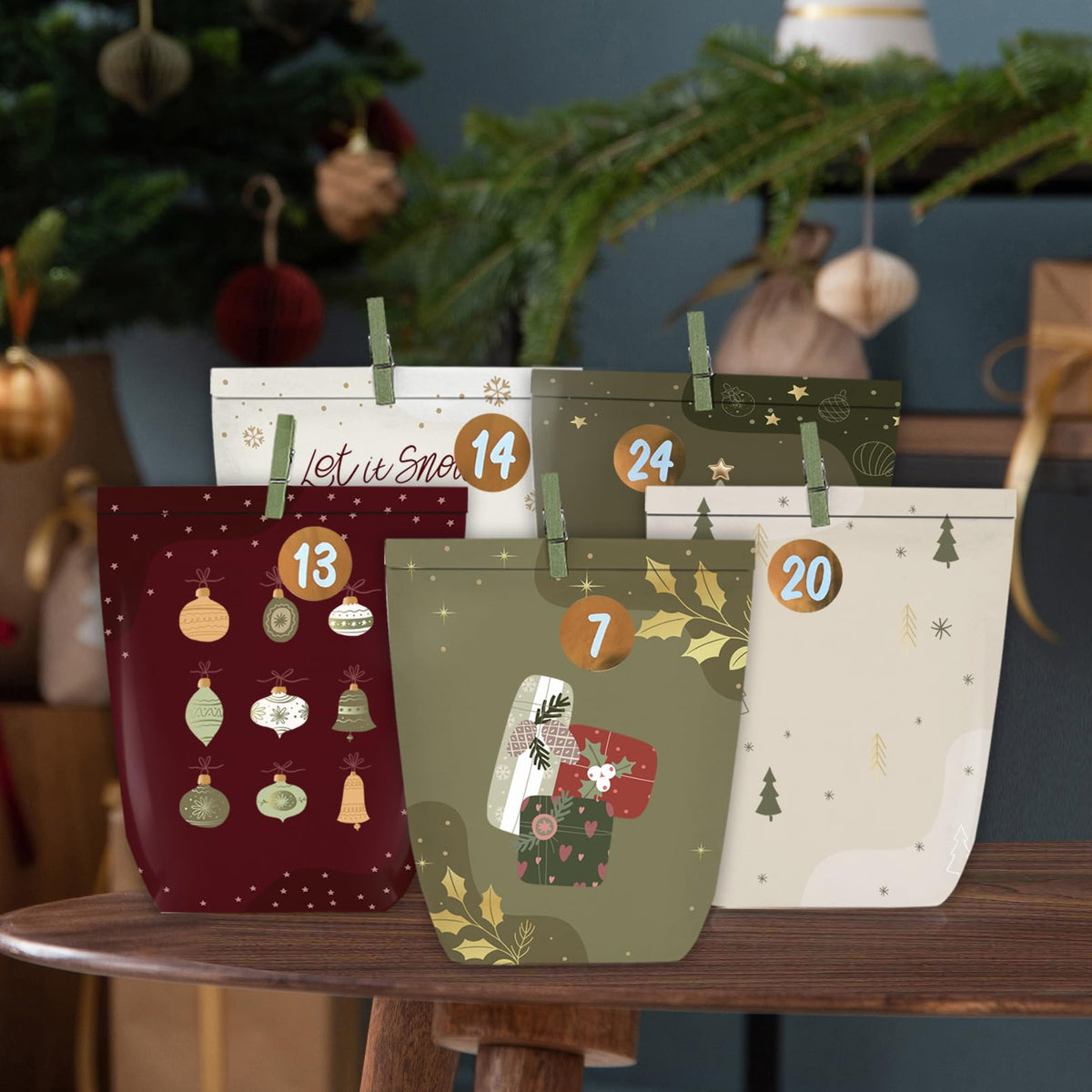 Adventskalender zum Befüllen, 24 Weihnachtskalender Papiertüten zum Selber Basteln, Geschenktüten zum selbst füllen, Advents Tüten Selbstbefüllen für Kinder & Erwachsene